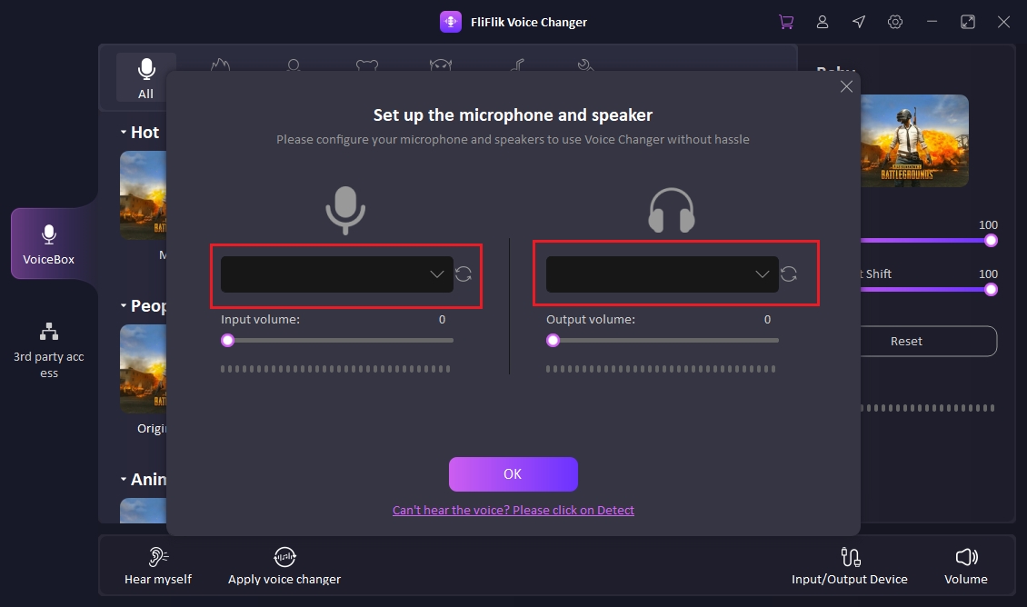 fliflik 마이크와 스피커 장치 선택