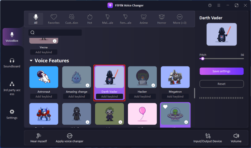 좋아하는 음성 효과를 선택하여 목소리 변조하기