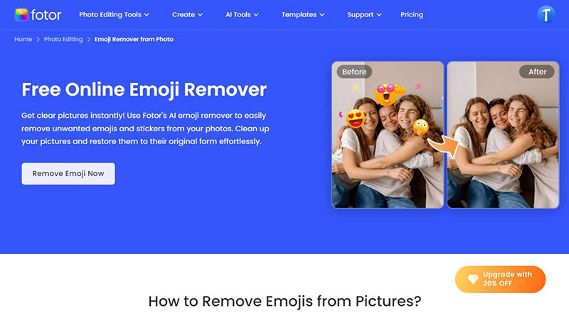온라인에서 fotor 사이트에서 이미지 스티커 지우기