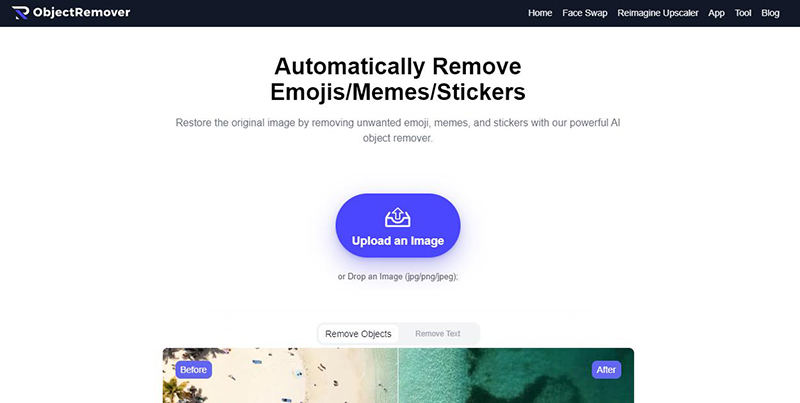 objectremover 온라인 사이트에서 원치 않는 스티커나 이모지를 제거하기