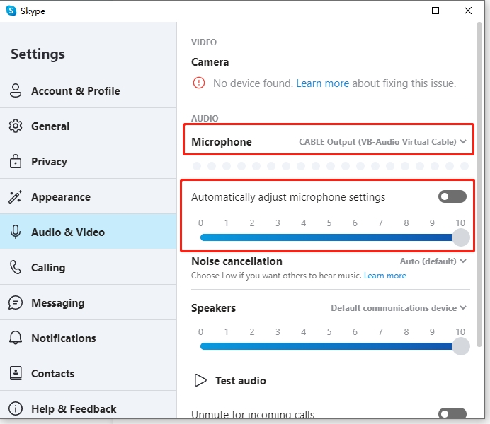 virtual cable 선택하기